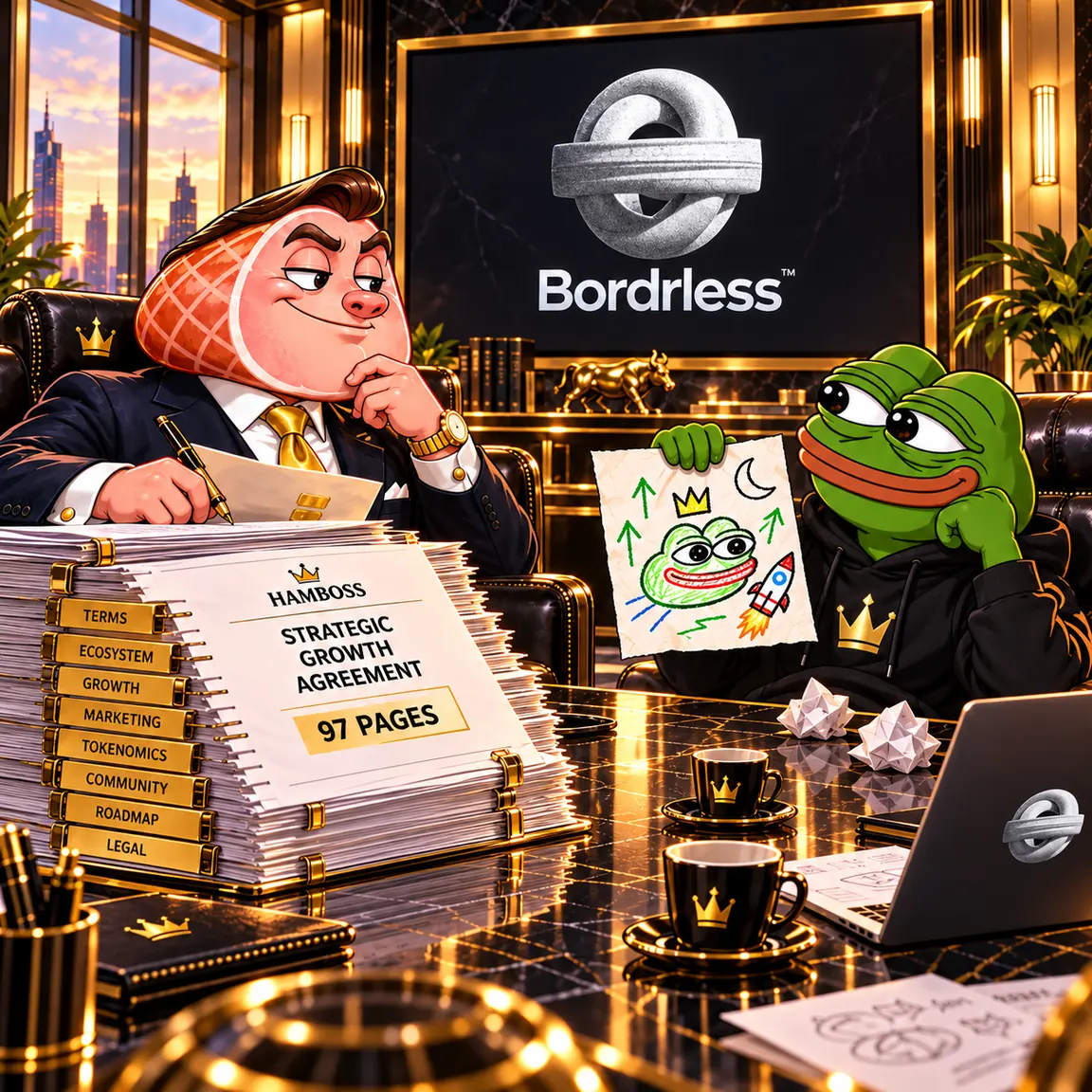 HamBoss story illustration: The Pepe boardroom summit